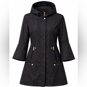 Gallery Black Hooded Trench Coat size Small